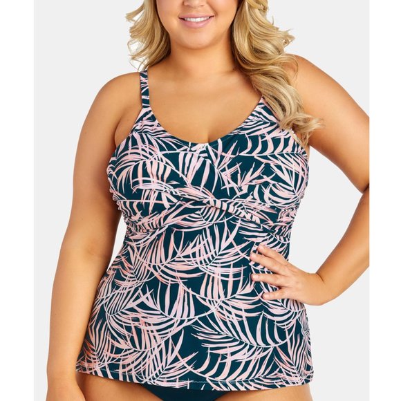 Raisins Curve Trendy Plus Size Juniors' Palmeria Printed Underwire Tankini Top - Picture 1 of 2